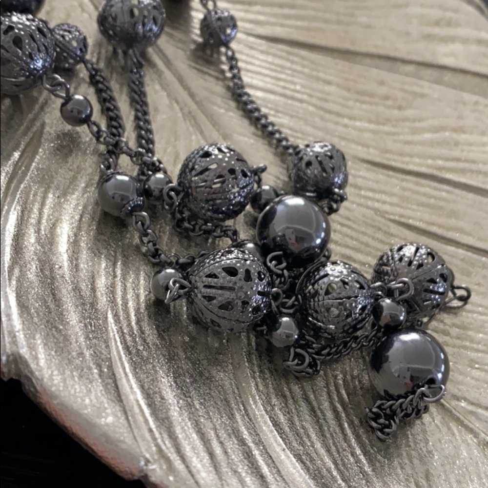 NEW LOT Grey/pewter color super long ball & chain necklace & bangles bracelets